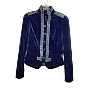 Diane von Furstenberg Wool Blend Velvet Jacket Size 8 Navy Black Victorian Style